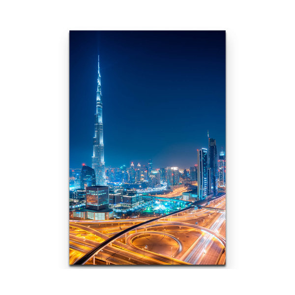 East Urban Home Leinwandbild Skyline bei Nacht - Dubai | Wayfair.de